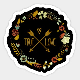True Love Floral Gold Arrows Autumn Wreath Sticker